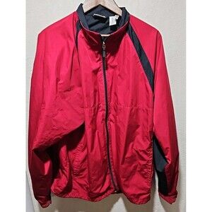 Slazenger Jacket Mens XL Water Wind Resistant Windbreaker Red Black Full Zip